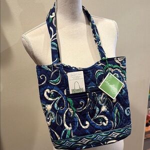 Vera Bradley New With Tags Blue and Green Floral Quilted Cotton Tote